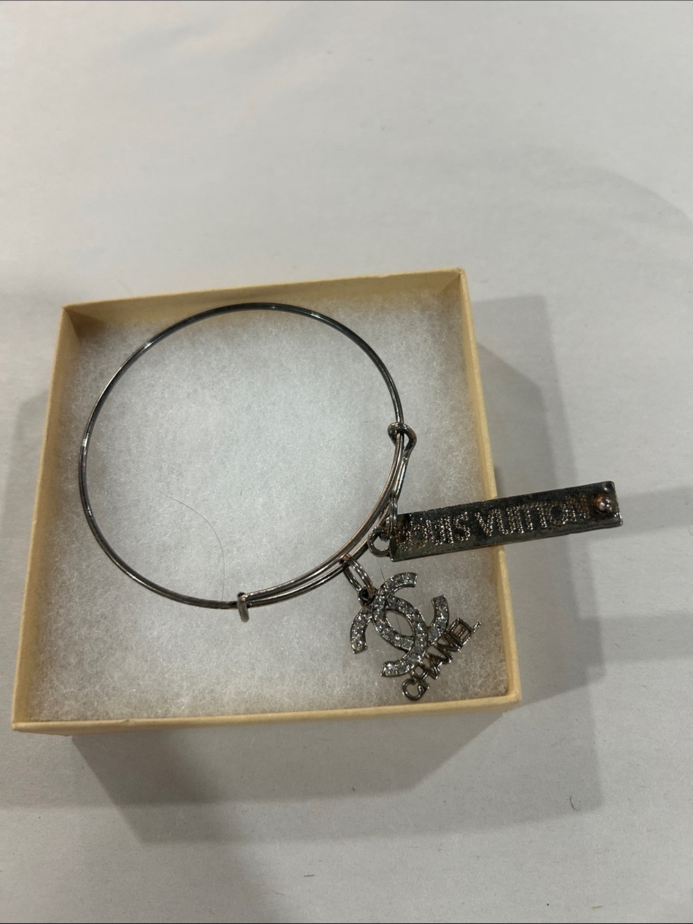 Silver Logo Charm Bangle Bracelet - Branded Style